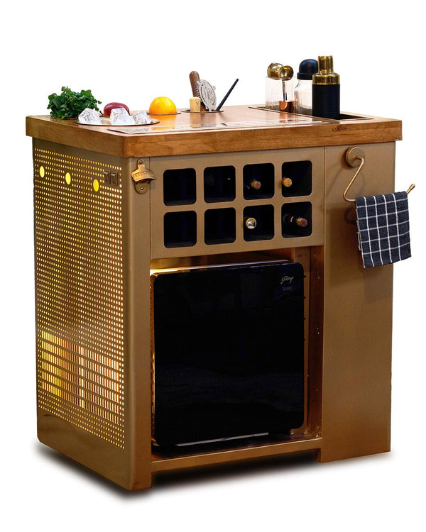 Home Bar, Gold Lattice & Wooden Top Finish