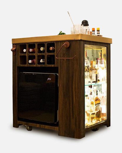 Model X Home Bar, Wooden Vinyl & Matt Gold Finish