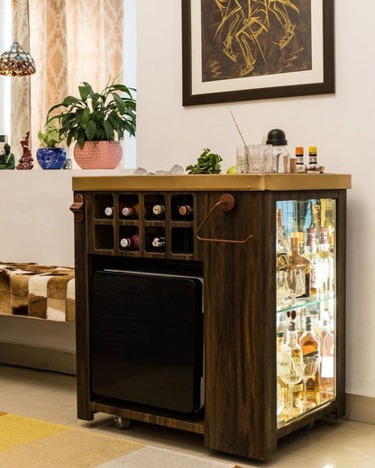 Model X Home Bar, Wooden Vinyl & Matt Gold Finish