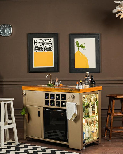 Home Bar, Wooden Top Gold Lattice