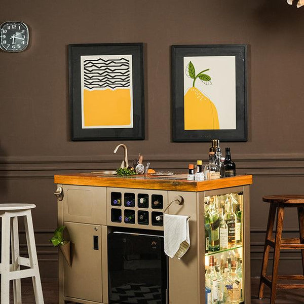 Home Bar, Wooden Top Gold Lattice