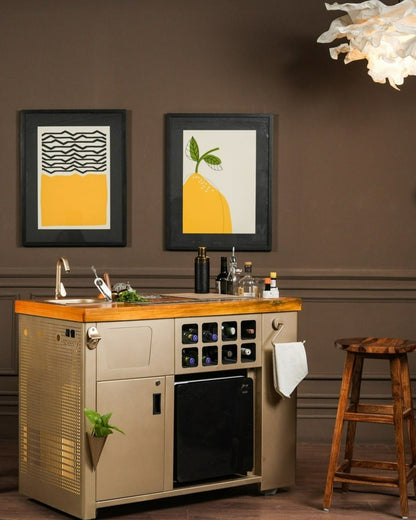 HAUS OF BARS Model Z Home Bar with Wooden Top and Gold Lattice design