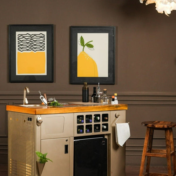 HAUS OF BARS Model Z Home Bar with Wooden Top and Gold Lattice design